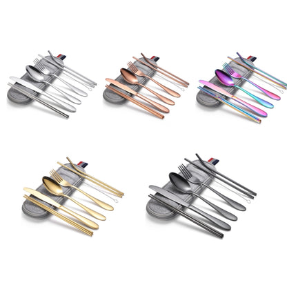 7 in 1 Cutlery Spoon Chopsticks And Straw Set Stainless Steel Portable Cutlery Set, Specification: Black+ Light Bag - Cutlery Sets by PMC Jewellery | Online Shopping South Africa | PMC Jewellery