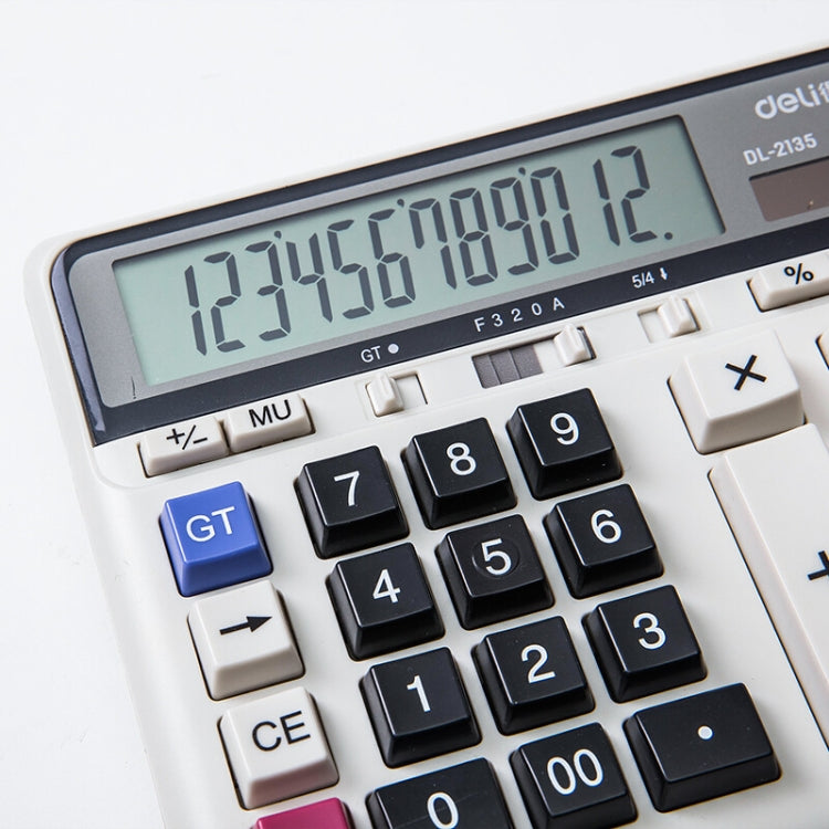 Deli 2135 Computer Keyboard Calculator Big Button Bank Office Finance Accounting Solar Calculator(White) - free shipping - PMC TechLife - Order now!