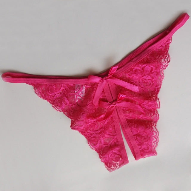 3 PCS Sexy Opening Crotch Panties Flower Lace Briefs Thongs(Pink) - Ladies Underwear by PMC Jewellery | Online Shopping South Africa | PMC Jewellery