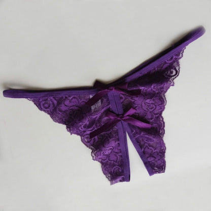 3 PCS Sexy Opening Crotch Panties Flower Lace Briefs Thongs(Purple) - Ladies Underwear by PMC Jewellery | Online Shopping South Africa | PMC Jewellery
