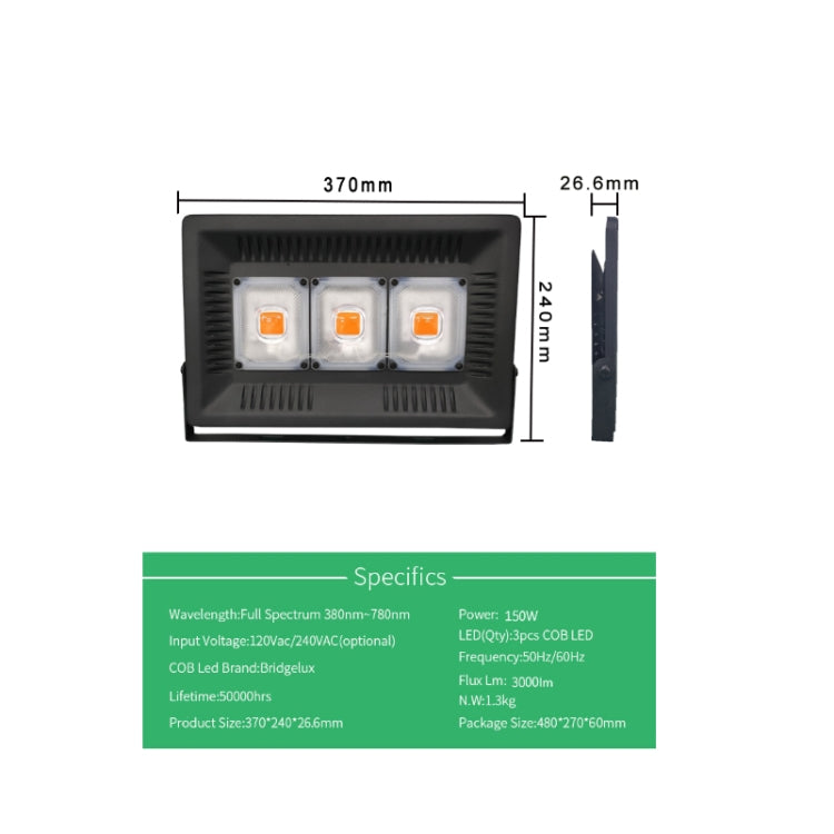 150W Ultra-Thin LED Plant Light, Full Spectrum COB Growth Light, Vegetable, Fruit & Flower Greenhouse Fill Light With Plug, Specification:EU Plug - LED Grow Lights by PMC TechLife | Online Shopping South Africa | PMC TechLife