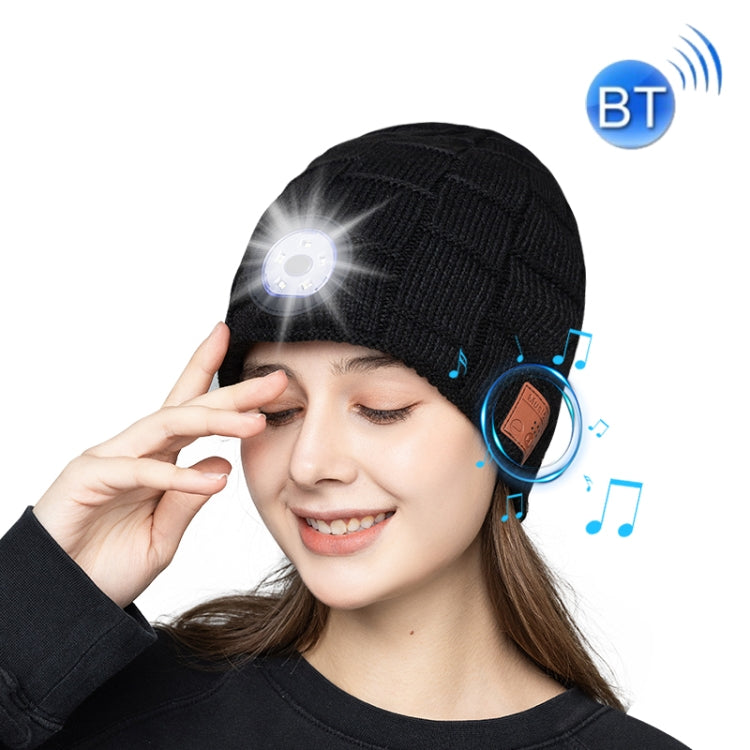 RG5-BL Bluetooth LED Lighting Music Knit Hat Plus Velvet Night Running Lamp Hat(Black) - Smart Hats by PMC TechLife | Online Shopping South Africa | PMC TechLife | Buy Now Pay Later Mobicred