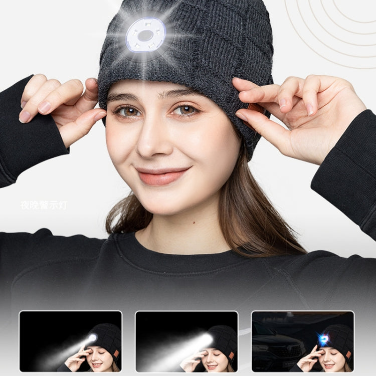 RG5-BL Bluetooth LED Lighting Music Knit Hat Plus Velvet Night Running Lamp Hat(Black) - Smart Hats by PMC TechLife | Online Shopping South Africa | PMC TechLife | Buy Now Pay Later Mobicred