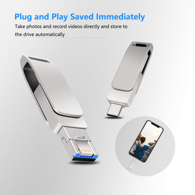 32GB USB 3.0 + 8 Pin + USB-C / Type-C 3 in 1 Phone Computer Metal Rotatable U-Disk(Black) - U Disk & Card Reader by PMC TechLife | Online Shopping South Africa | PMC TechLife