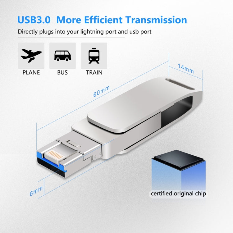 64GB USB 3.0 + 8 Pin + USB-C / Type-C 3 in 1 Phone Computer Metal Rotatable U-Disk(Pink) - U Disk & Card Reader by PMC TechLife | Online Shopping South Africa | PMC TechLife