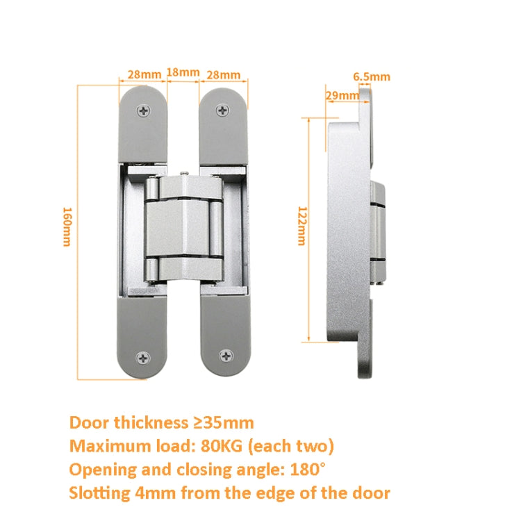 Three-Dimensional Adjustable Cross Hinge Folding Door Concealed Hinge, Specification: No. 3 Sand Silver 80kg - Furniture Accessories by PMC TechLife | Online Shopping South Africa | PMC TechLife