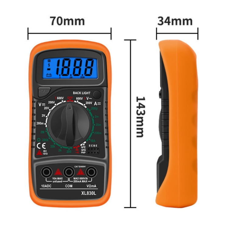 ANENG XL830L Multi-Function Digital Display High-Precision Digital Multimeter, Specification: Standard+10A Extra Tip Pen(Orange) - Digital Multimeter by ANENG | Online Shopping South Africa | PMC Jewellery | Buy Now Pay Later Mobicred