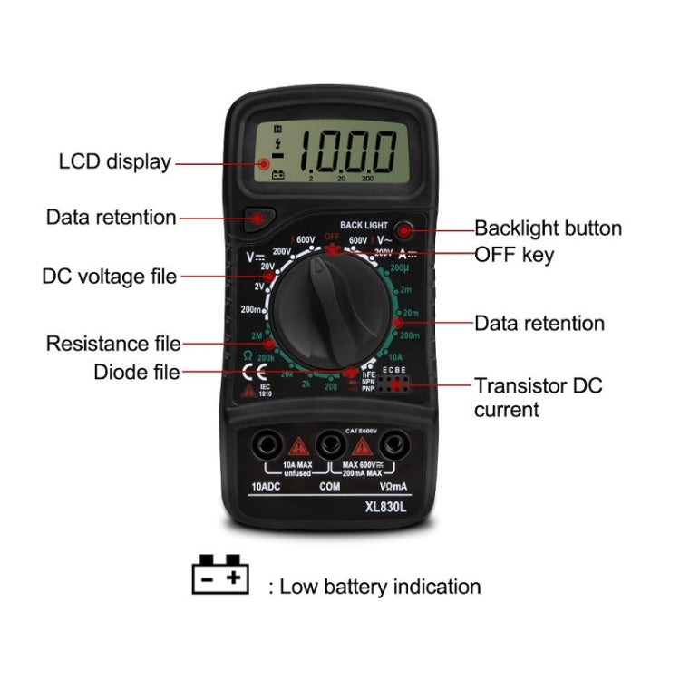 ANENG XL830L Multi-Function Digital Display High-Precision Digital Multimeter, Specification: Standard+10A Extra Tip Pen(Orange) - Digital Multimeter by ANENG | Online Shopping South Africa | PMC Jewellery | Buy Now Pay Later Mobicred