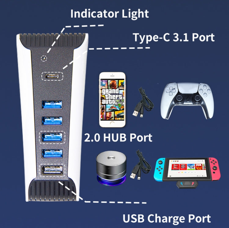 5 in 1 USB HUB For PS5 Console - Adapter & Cables by PMC TechLife | Online Shopping South Africa | PMC TechLife