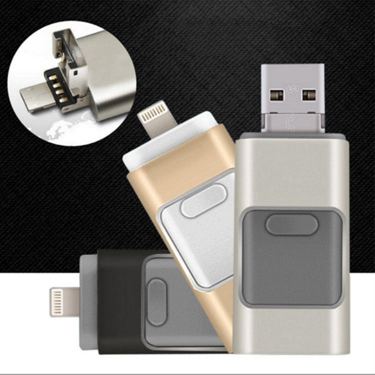 256GB Type-C + 8 Pin + USB 3.0  3 In 1 OTG Metal USB Flash Drive(Black) - U Disk & Card Reader by PMC TechLife | Online Shopping South Africa | PMC TechLife
