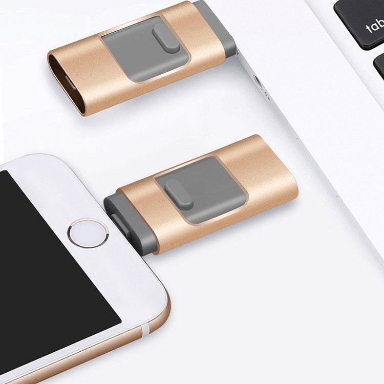 256GB Type-C + 8 Pin + USB 3.0  3 In 1 OTG Metal USB Flash Drive(Gold) - U Disk & Card Reader by PMC Jewellery | Online Shopping South Africa | PMC Jewellery