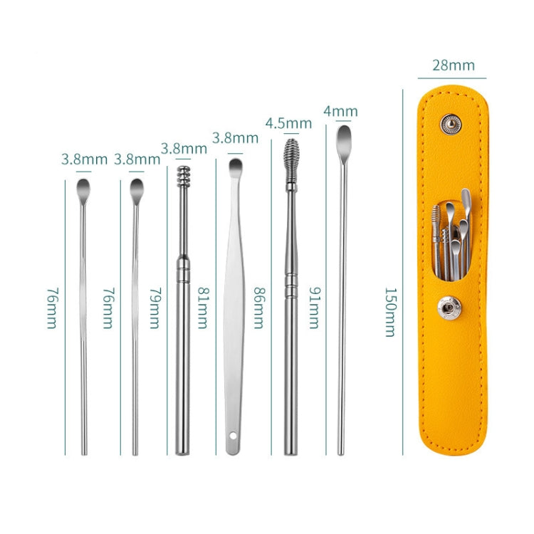 5 Sets 6 In 1 Stainless Steel Spring Spiral Portable Ear Pick, Specification: Pink Leather Case - Ear Care Tools by PMC TechLife | Online Shopping South Africa | PMC TechLife