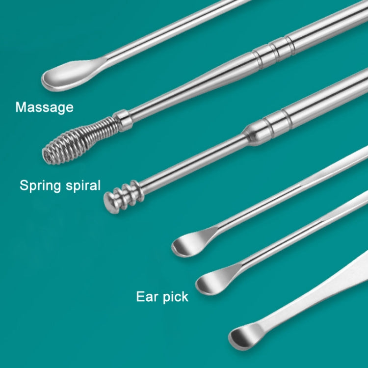 5 Sets 6 In 1 Stainless Steel Spring Spiral Portable Ear Pick, Specification: Pink Leather Case - Ear Care Tools by PMC TechLife | Online Shopping South Africa | PMC TechLife