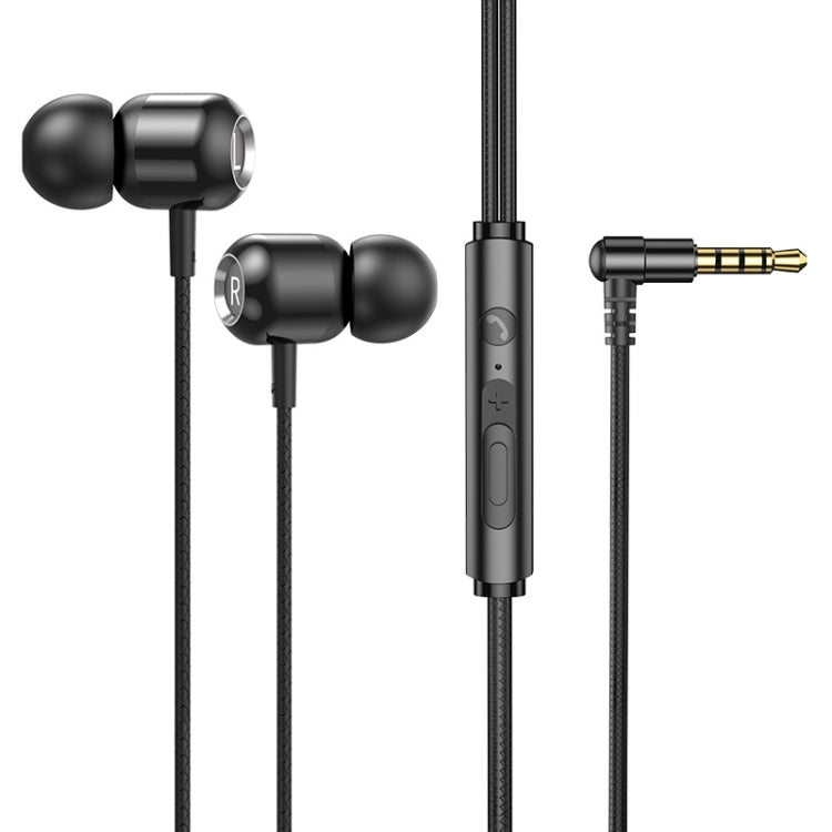 2 PCS TS6000 3.5mm Metal Elbow In-Ear Wired Control Earphone with Mic(Black) - In Ear Wired Earphone by PMC Jewellery | Online Shopping South Africa | PMC Jewellery