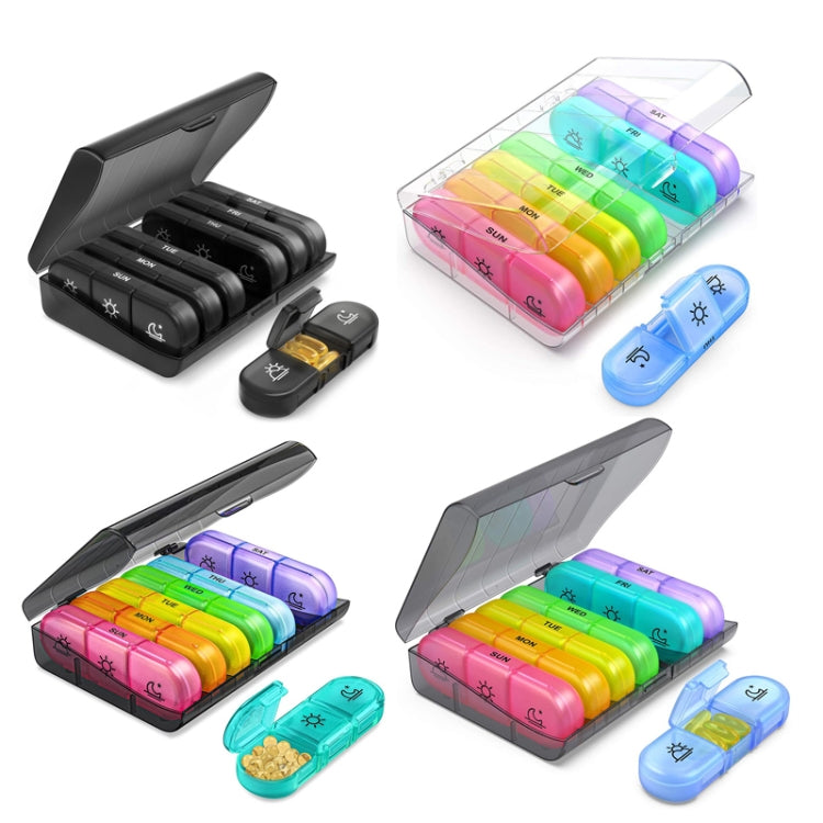 21-compartment Rainbow Pill Box One Week Pill Box(Black + Black) - Pill Boxes by PMC Jewellery | Online Shopping South Africa | PMC Jewellery