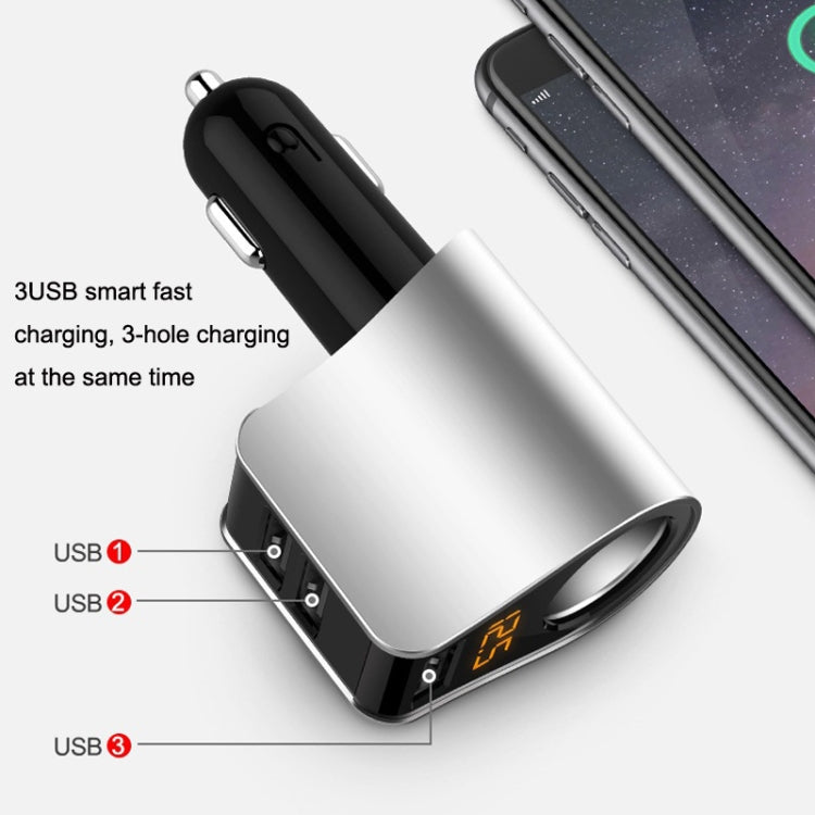 HY10 3 In 1 Cigarette Lighter Conversion Plug Car Charger(Silver) - Car Charger by PMC Jewellery | Online Shopping South Africa | PMC Jewellery