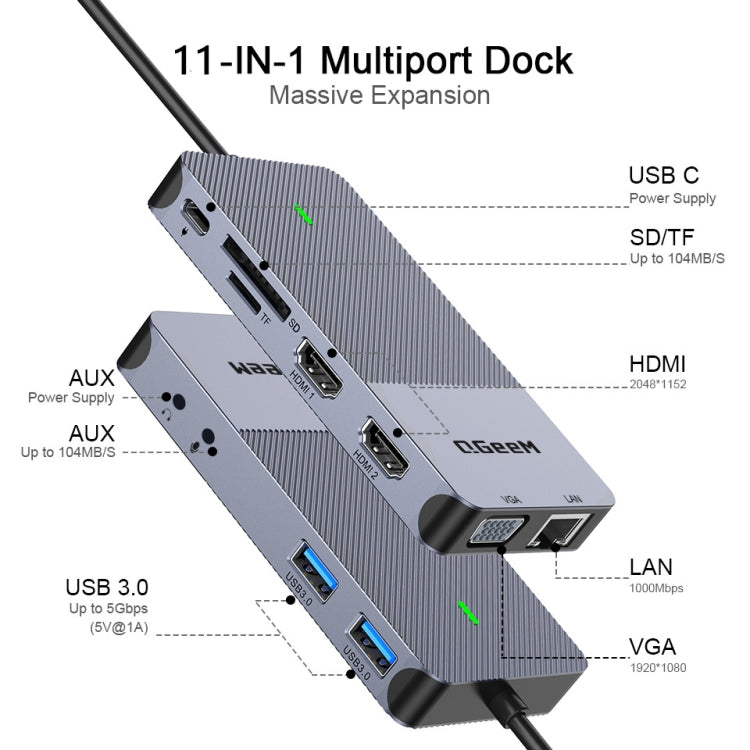 QGeeM 11 In 1 Multifunctional Type-C Extension HUB Adapter(  QG-D3908) - USB HUB by QGeeM | Online Shopping South Africa | PMC Jewellery