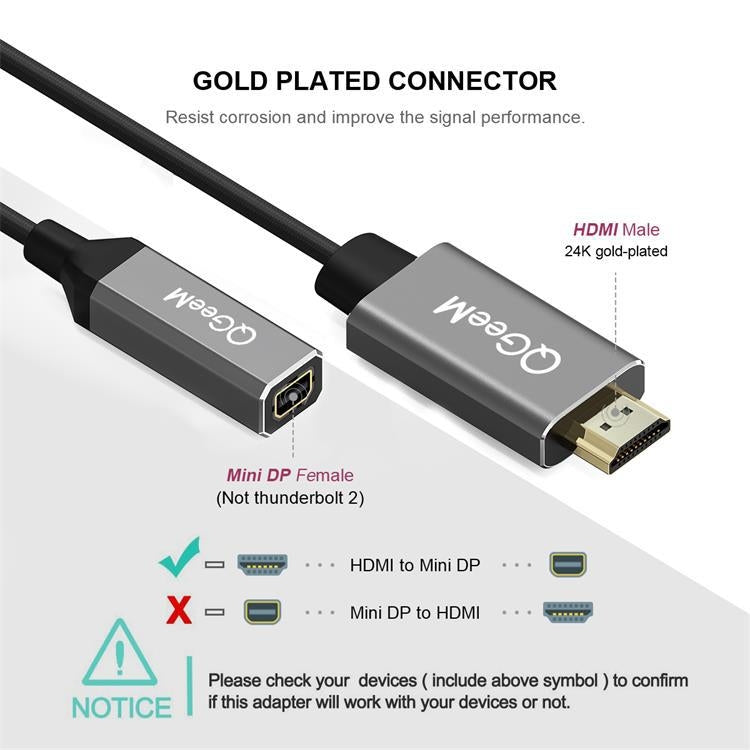 QGeeM QG-HD02 HDMI Single to Mini DP Converter(Silver Gray) - Cable by QGeeM | Online Shopping South Africa | PMC Jewellery