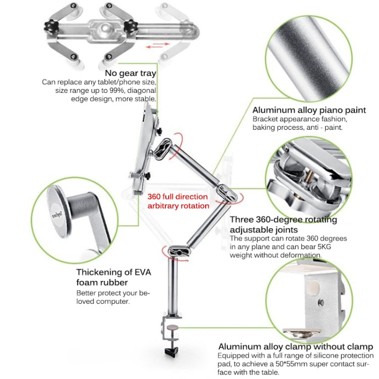 TB-03 Aluminum Alloy Tablet PC Stand Lazy Bedside Desktop Folding Camera Microphone Stand(Silver) - Lazy Bracket by PMC TechLife | Online Shopping South Africa | PMC TechLife