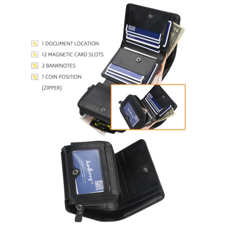 Baellerry D9159 Men Short Tri-Fold Zip Coin Purse Thin Card Holder(Brown) - Wallets by Baellerry | Online Shopping South Africa | PMC TechLife