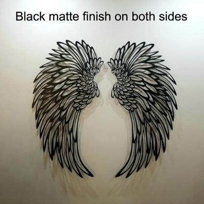 1pair 30cm Double Sided Black Engraved Metal Angel Wings Wall Hanging Decoration Without Lights - Ornaments by PMC Jewellery | Online Shopping South Africa | PMC Jewellery