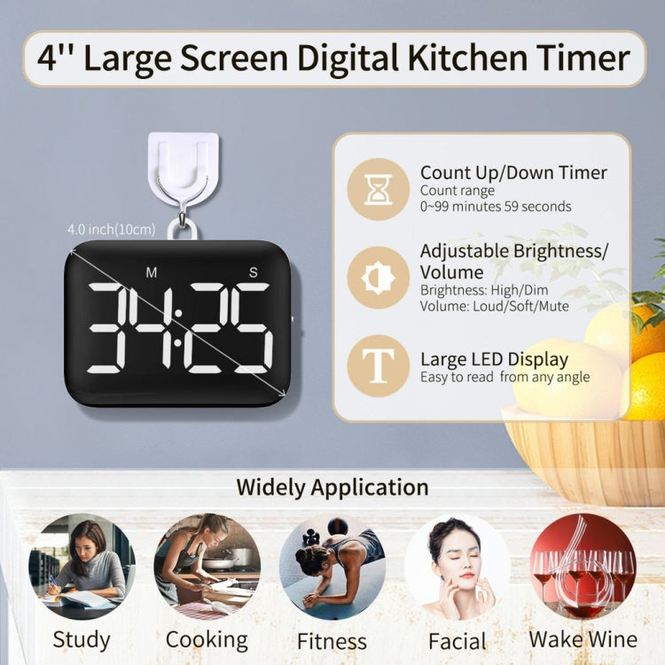 Rechargeable Large Screen LCD Electronic Timing Reminder Alarm Clock Kitchen Baking Timer(Black) - free shipping - PMC TechLife - Order now!