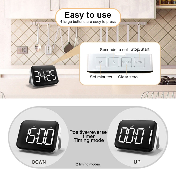Rechargeable Large Screen LCD Electronic Timing Reminder Alarm Clock Kitchen Baking Timer(Black) - free shipping - PMC TechLife - Order now!
