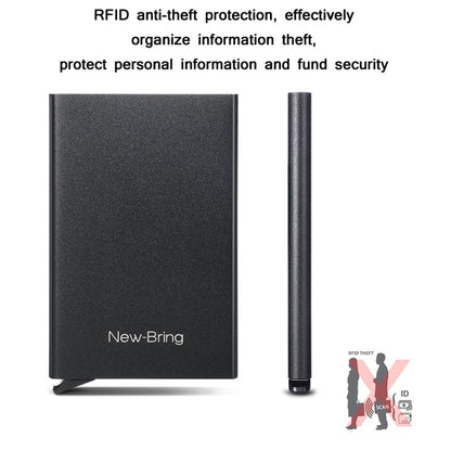 NEWBRING Metal Wallet Automatic Pop-up Anti-degaussing Card Holder, Colour: Black With Back Stickers - Antimagnetic RFID Package by NEWBRING | Online Shopping South Africa | PMC Jewellery