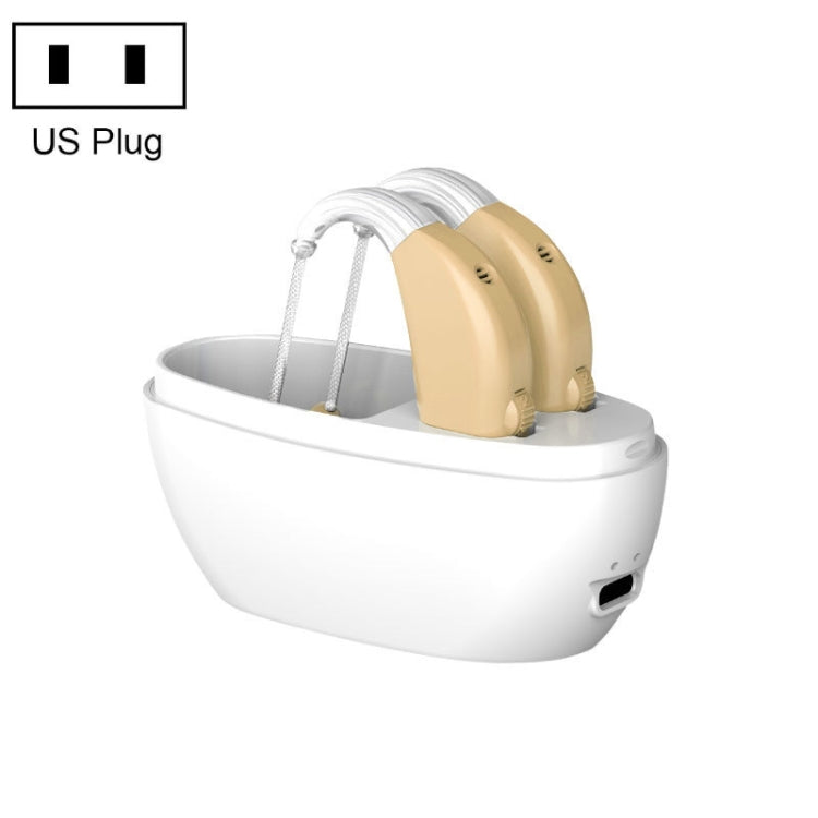 Elderly Use Can Charge Sound Amplifier Hearing Aid, Specification: US Plug(Skin Color Double Machine+White Charging Bin) - Hearing Aids by PMC Jewellery | Online Shopping South Africa | PMC Jewellery