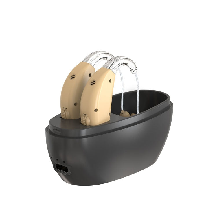 Elderly Use Can Charge Sound Amplifier Hearing Aid, Specification: EU Plug(Skin Color Double Machine+Black Charging Bin) - Hearing Aids by PMC TechLife | Online Shopping South Africa | PMC TechLife | Buy Now Pay Later Mobicred