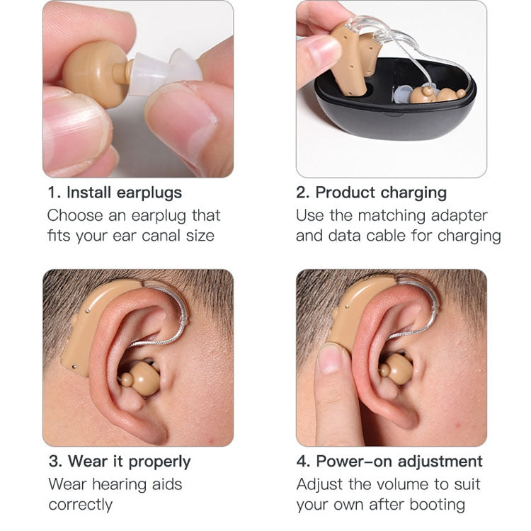 Elderly Use Can Charge Sound Amplifier Hearing Aid, Specification: EU Plug(Blue Double Machine+Black Charging Bin) - Hearing Aids by PMC Jewellery | Online Shopping South Africa | PMC Jewellery