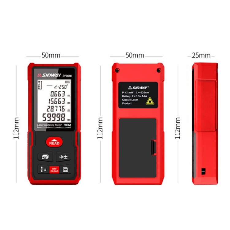 SNDWAY SW-DS100 Handheld Laser Rangefinder Infrared Laser Ruler, Distance: 100m - free shipping - PMC TechLife - Order now!
