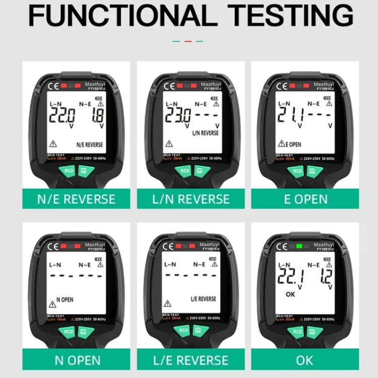 FUYI FY1881 High Precision Power Polarity Phase Socket Tester(EU Plug) - Current & Voltage Tester by FUYI | Online Shopping South Africa | PMC TechLife | Buy Now Pay Later Mobicred