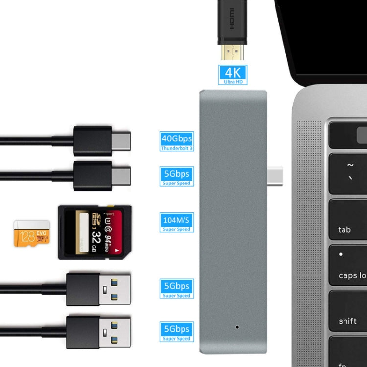 TYPE-C To 4K HDMI HUB Docking Station TF/SD Card Reader For MacBook Pro(Silver) - USB HUB by PMC TechLife | Online Shopping South Africa | PMC TechLife