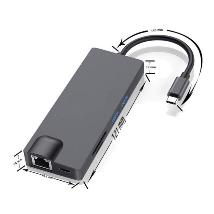 8 In 1 Type-C To HDMI+VAG Gigabit RJ45+USB3.0 Docking Station(Gray) - USB HUB by PMC TechLife | Online Shopping South Africa | PMC TechLife