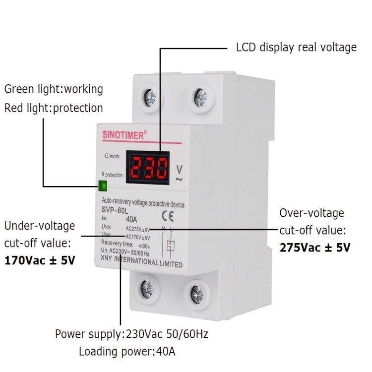 SINOTIMER 220V LED Digital Display Delay Automatic Reset Under-voltage Protector(SVP-60L) - free shipping - PMC TechLife - Order now!
