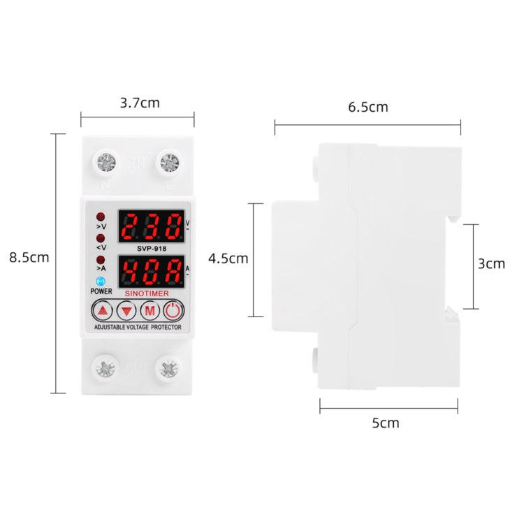 SINOTIMER SVP-918 Adjustable Self-resetting Intelligent  Over-voltage Under-voltage Protector, Current:  40A - free shipping - PMC TechLife - Order now!