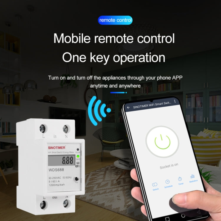 SINOTIMER WDS688 Smart WiFi Single-Phase Power Meter Mobile APP Home Rail Meter 5-60A 230V - free shipping - PMC TechLife - Order now!