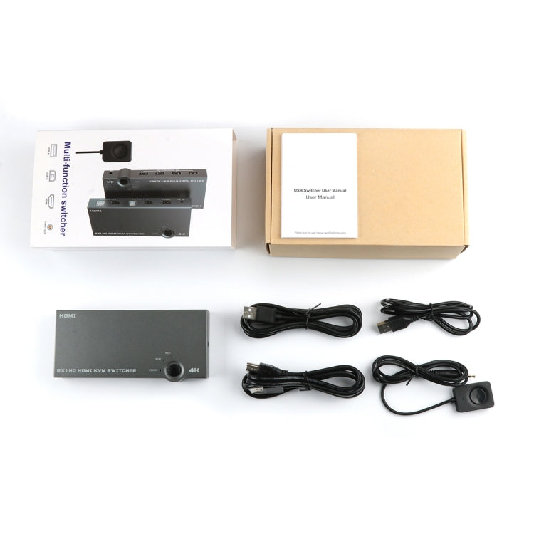 2 In 1 Out 4K 60Hz KVM HDMI Switch  USB Swltch Splitter Box HUB(Silver Gray) - Switch by PMC TechLife | Online Shopping South Africa | PMC TechLife