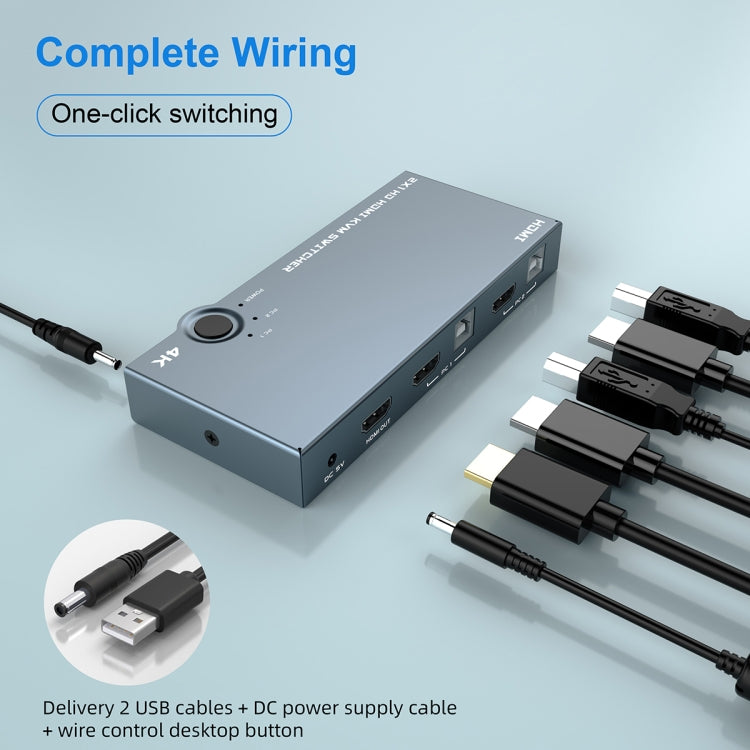2 In 1 Out 4K 60Hz KVM HDMI Switch  USB Swltch Splitter Box HUB(Silver Gray) - Switch by PMC TechLife | Online Shopping South Africa | PMC TechLife