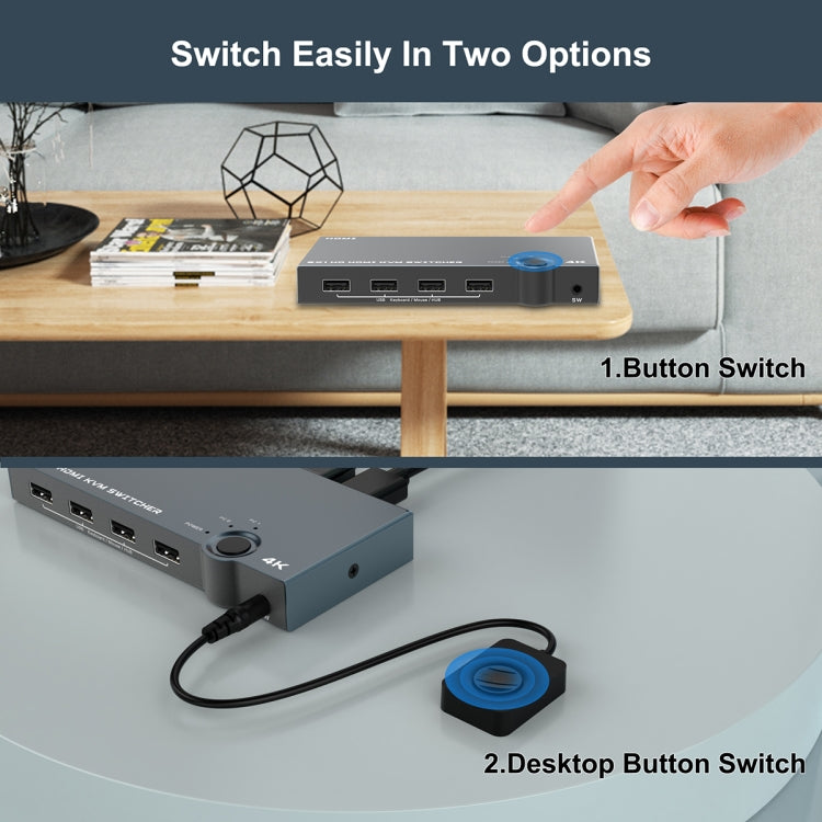 2 In 1 Out 4K 60Hz KVM HDMI Switch  USB Swltch Splitter Box HUB(Silver Gray) - Switch by PMC Jewellery | Online Shopping South Africa | PMC Jewellery