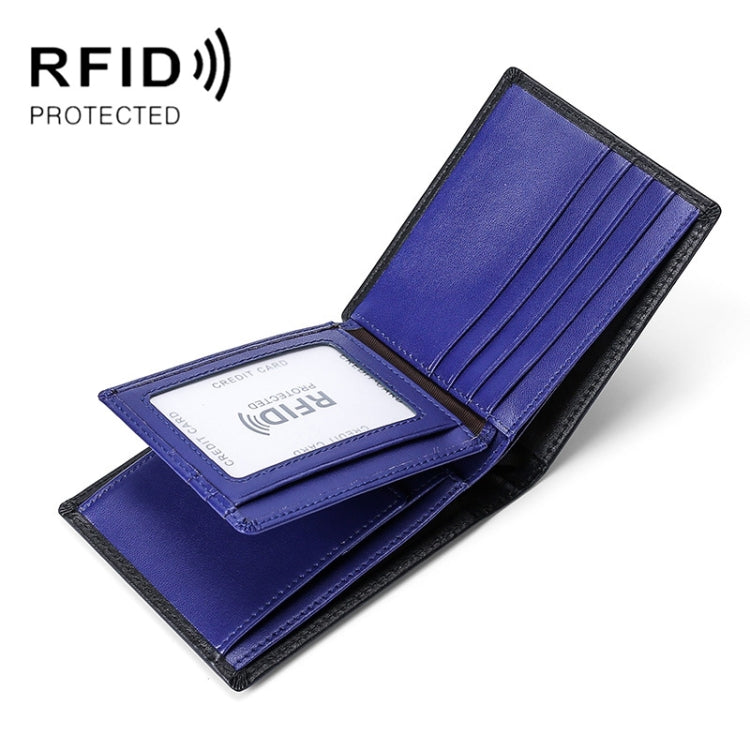 TP-215 Leather RFID Anti-theft Tri-fold Short Wallet(Blue) - Antimagnetic RFID Package by PMC Jewellery | Online Shopping South Africa | PMC Jewellery | Buy Now Pay Later Mobicred