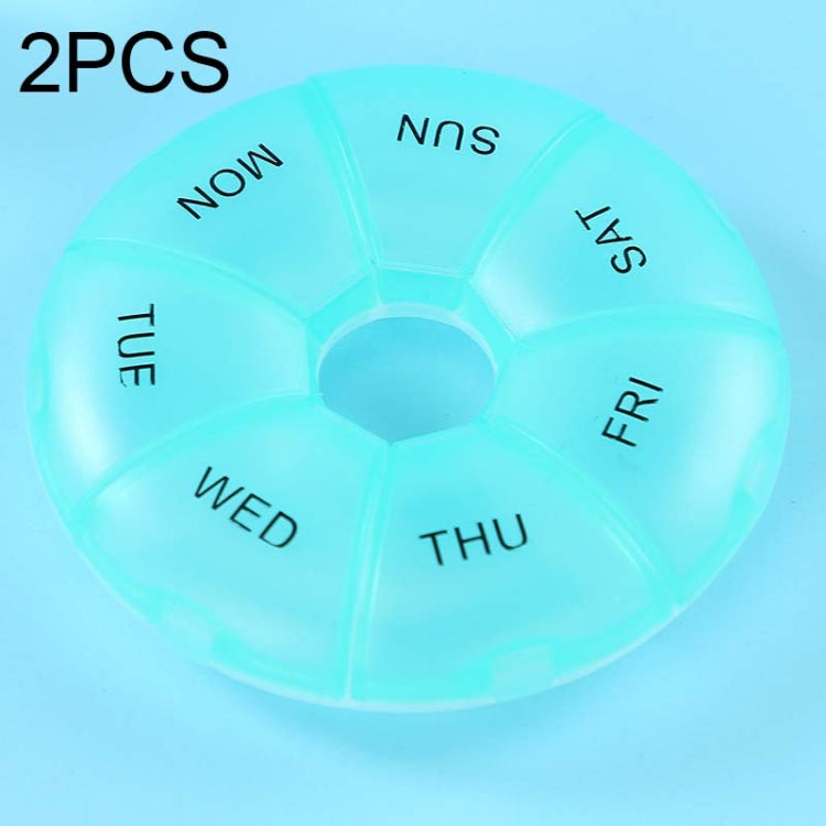 2 PCS Round 7 Days Rainbow Color Portable Pill Box Plastic Seven Grid(Cyan) - free shipping - PMC TechLife - Order now!