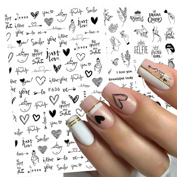 10 PCS Cartoon Heart Letters Comic Character Nail Art Sticker 3D Adhesive Nail Stickers(F638) - Nail Stickers by PMC Jewellery | Online Shopping South Africa | PMC Jewellery