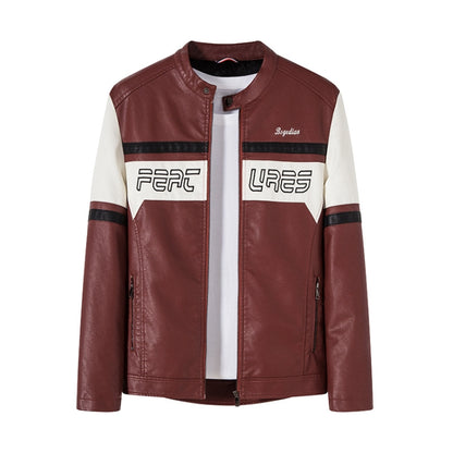 Men Slim Fit Padded Patchwork Motorbike Leather Jacket, Size: 4XL(Red) - Loose Coat by PMC Jewellery | Online Shopping South Africa | PMC Jewellery