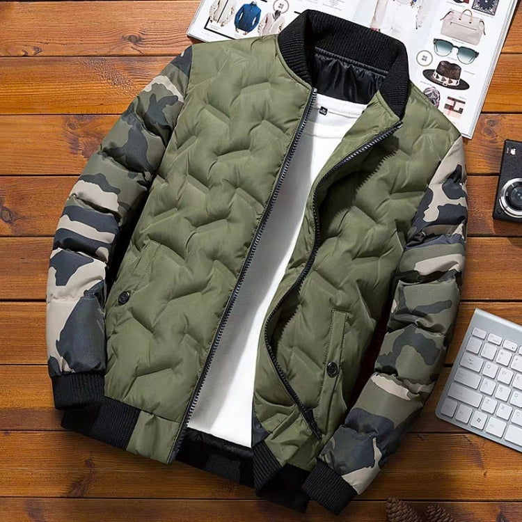 Men Jacket Winter Down Cotton Jacket Camouflage Baseball Jacket, Size: 3XL(Green) - Cardigan by PMC Jewellery | Online Shopping South Africa | PMC Jewellery