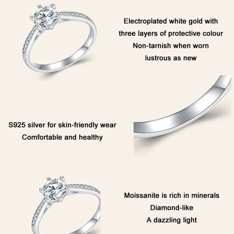 MSR004 Sterling Silver S925 Six Claw Moissanite Ring White Gold Plated Jewellery, Size: No.6 - Rings by PMC Jewellery | Online Shopping South Africa | PMC Jewellery | Buy Now Pay Later Mobicred