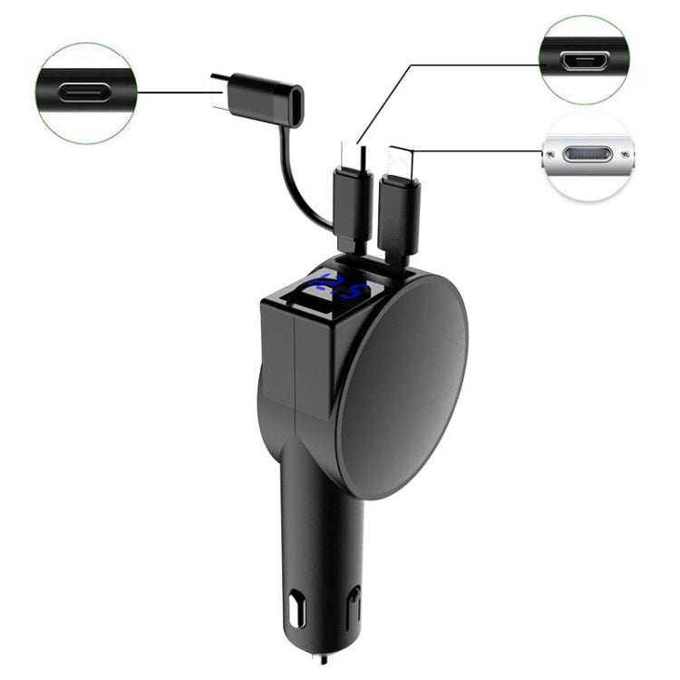 3 In 1 60W Fast Charging Dual Cable Retractable Car Charger(Black) - Car Charger by PMC TechLife | Online Shopping South Africa | PMC TechLife