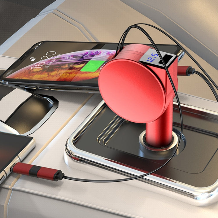 3 In 1 60W Fast Charging Dual Cable Retractable Car Charger(Black) - Car Charger by PMC TechLife | Online Shopping South Africa | PMC TechLife