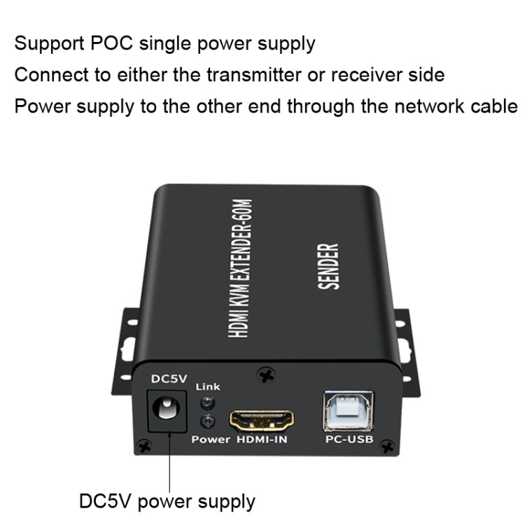 BW-HKE60A HDMI 60m KVM With USB Extender Support POE Single-End Power Supply With US Plug(Black) - Amplifier by PMC Jewellery | Online Shopping South Africa | PMC Jewellery